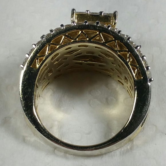 DESIGNER SJ CZ GOLD PLATE STERLING SILVER RING - Picture 7 of 8
